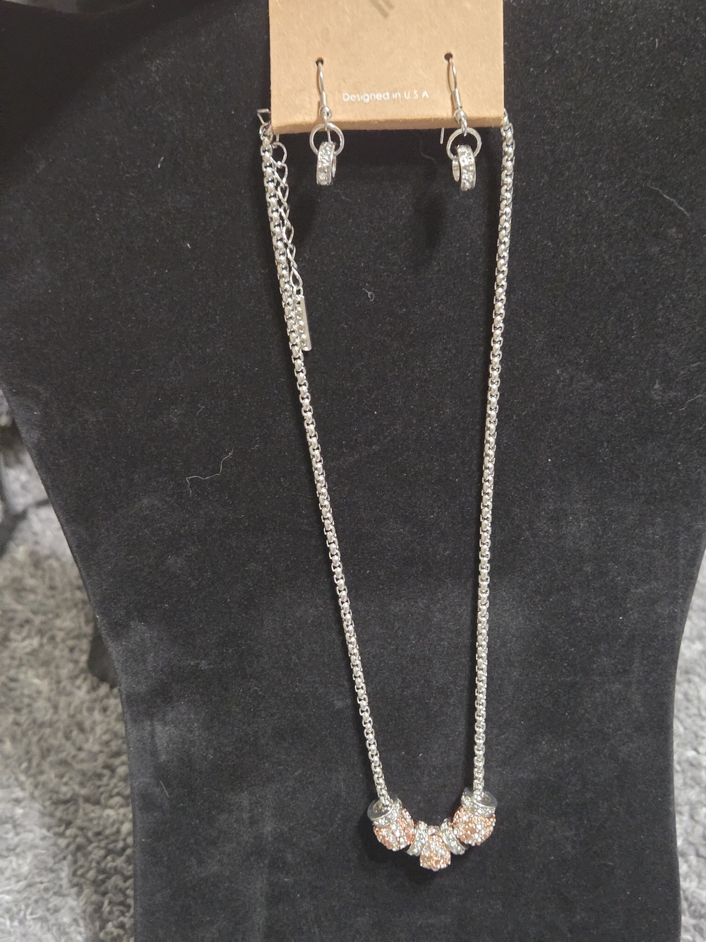 Silver Necklace with Rose Gold Crystal Accents - Women Jewelry